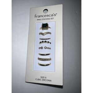 Francescas Stackable Gold Ring Set Womens Sz 6 Cubic Zirconia Emerald Green New